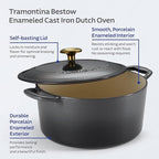 Tramontina Bestow Enameled Cast Iron Dutch Oven Pot with Lid, Round 5.5-quart, Smoke (Gold Knob)