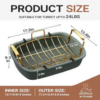 Nonstick Roasting Pan, 17 Inch x 13 Inch Large Roaster Pan with Removable Rack, Roaster for Roasting Turkey, Meat & Vegetables (Green）