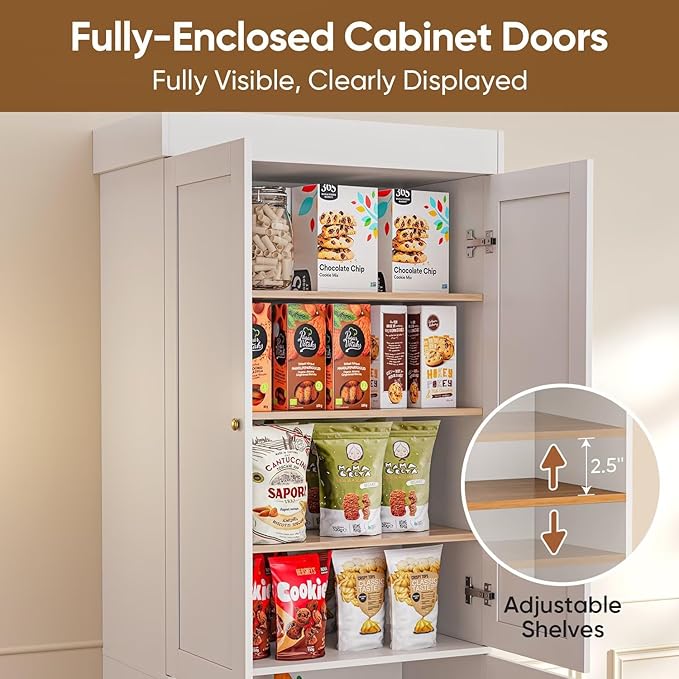 70.8" Tall Farmhouse Kitchen Pantry Cabinet with Doors, Modular Wooden Storage Hutch with 4-Tier Adjustable Shelves, White Buffet Cabinet for Kitchen or Living Room, Set of 3