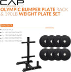 CAP Barbell 2-Inch Olympic Bumper Plate Weight Set with 6 Post Rack | 100-370 lbs | Multiple Options