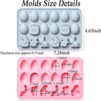 2 Pcs Egg Bunny Silicone Molds, 18-Cavity Baking Molds for DIY Cake Decoration,Chocolate, Pastry, Bread, Ice Cube, Soap, Jello, Easy Release, Reusable