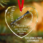 Personalized Text Name Year Clarinet Instrument Glass Ornament, Custom Clarinet Player Christmas Ornaments 2025, Clarinetist Xmas Tree Hanging Ornament, Xmas Decor Gift for Friend Coworker