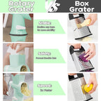 Cheese Grater MultiFunction Rotary Cheese Grater Hand Crank – Cheese Shredder Effortlessly Shred,Slice,Chop.Applicable to Cheese, Vegetables,Fruits,Nuts,Non-Slip Suction Base,Easy to Clean (green)