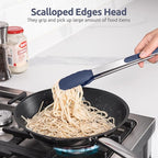 Heat Resistant Silicone Kitchen Tong: U-Taste 12 inch Large 480ºF Hot Proof Cooking Tong with Sturdy Non Stick Rubber Tips & Silicon Coated Steel Handle & Smooth Locking for Serving (Midnight Blue)
