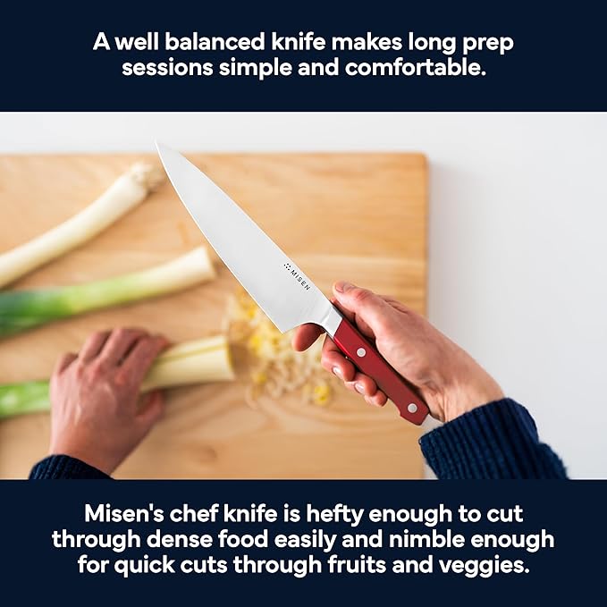 Misen 8" Chef Knife – High Carbon Japanese AUS-10 Stainless Steel – Hybrid German & Japanese Blade – Precision Kitchen Knife for Professionals & Home Cooks – Ultimate Cutting Performance - Red