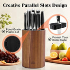 Enoking Universal Knife Block Holder with Plastic Lid, Acacia Wood Knife Block without Knives for Scissors, Sharpening Rod and Knives, Round Knife Storage Organizer Display