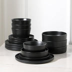 Stone Lain Celina Modern Stoneware 16-Piece Dinnerware Set, Cereal and Dinner Bowls, Dinner Plates, Plates and Bowl Set, Dishes for 4, Black