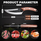 ROCOCO 3PCS Butcher Cleaver Knife Set for Meat Cutting Serbian Chef Knife Viking Boning Cleaver with Sheaths for Kitchen Outdoor BBQ Camping Birthday Father Mother Christmas Gift Idea Men