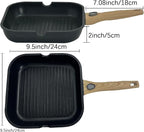 Nonstick Square Grill Pan for Stove Tops, Detachable Handle Griddle Pan,9.5inch Remove Handle Grill Pan with Pour for Cooking,Induction,Gas,Non Toxic,PFOA Free(Granite, Square-9.5inch)