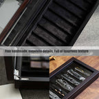 Knife Display Case Organizer storage 8 pocket knives, Folding Knife Holder with Real Glass Window Top， Pocket knife collection box for men gift (Ebony Veneer 8 slot)