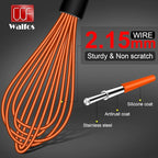 Walfos Whisk, Silicone Whisks Set of 5, Mini Stainless Steel Whisk 7+5in and Non Scratch Coated 7+9+11in Whisks, Suitable for Blending, Whisking, Beating, Frothing & Stirring. (Orange)