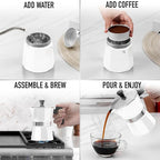 Zulay Moka Pot Espresso Stovetop Coffee Maker - Leak-Proof, Stainless Steel, Easy to Clean, Heat Resistant Handle & Knob - for Authentic Cuban & Italian Style Espresso - Makes 9 Espresso Cups - White