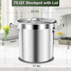 Stainless Steel Stockpot with Lid, 75QT Large Stock Pot Heavy Duty Tri-Ply Bottom Commercial Grade Stock Pot & Stockpots for Boiling Cooking Soup Stew Canning Cookware Sauce Cooking Pots