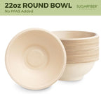 [1000 Count]Sugarfiber by Harvest 22oz Round Bowls PFAS Free with PLA coating - Compostable Heavy-Duty Eco-Friendly Disposable Bagasse Bowl Sugarcane made plant fibers for Meal Prep
