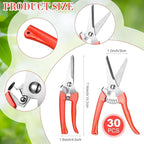 Chumia 30 Pcs Garden Flower Shears Pruning Scissors Heavy Duty Plant Scissors Trimming Garden Clippers Hand Tree Pruner for Yard Gardening Plants Hedge Flower Tree Cutting Secateurs (Orange)
