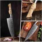 HEZHEN Chef's Knife-Professional-8.3 inch Damascus Steel, Kitchen Knife VG10 Gyuto Knife-Master Series Chef Cooking Tool at Home,Restaurant-Figured Sycamore Wood Handle
