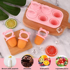 HUAKENER Mini Popsicle Molds, Silicone Popsicle Mold for Toddlers, 6-Cavity Ice Pop Molds with Handle for Making Healthy Baby Food, Breastmilk Popsicle (Pink)