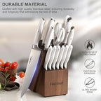 Knives Set for Kitchen, FIKSHOT 14PCS Kitchen Knife Set with Block, High Carbon Stainless Steel Full Tang Knife Sets Razor-Sharp Blade Professional Chef's Knife for Housewarming (WHITE)