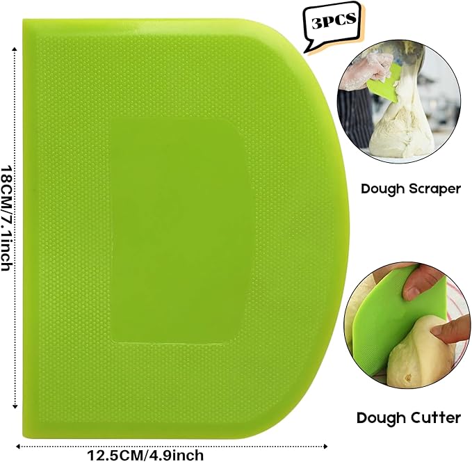 SURDOCA Dough Scraper Bench Scraper - 3P 7.1x4.9" Plastic Flexible Bowl Scraper, Sharp Edge & Angles Cake Scraper. Non-Slip Bakeware Decorating Tools Sculpting & Modeling Tools - Yellow+White+Yellow