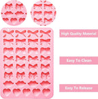 2PCS Silicone Molds Candy Bow Chocolate Silicone Mold Lip Chocolate Mold Heart Chocolate Molds, 33 Cavity Heart Shaped Mold for DIY Resin Product, Baking, Candy, Candles Pink