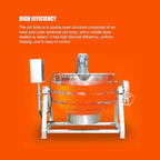 26.5Gallon/100L Jacketed Kettle Large Electronic Tilting Sugar Jam Gas Boiling Machine Commercial Electric Jacketed Pot with Stirring and Edge Scraping 220V 60HZ Three-phase 1100W