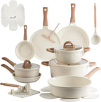 22 Pcs Pots and Pans Set Non Stick Non-Toxic Ceramic Kitchen Cookware Sets Nonstick Pot&Pan With Lid Cream White Granite Induction Compatible with Glass Lids Crepe