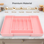 Extra Large Expandable Silverware Organizer, BPA-Free Food-Safe Cutlery Flatware Organizer, Kitchen Utensil Drawer Organizer, Adjustable Silverware Holder for Spoons Forks Knives, Pink