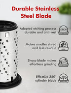 GDL Cheese Grater with Handle, Compact Parmesan Cheese Grater for Kitchen, Dishwasher Safe Parmesan Grater with Stainless Steel Blade for Cheese, Nuts, Chocolate and More, Black