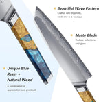 FINTISO Chef Knife 8 inch Kitchen Knife in S35VN Powder Steel Core Japanese Chef Knife, 7-Layers Clad Steel Cooking Knife Super Sharp Knife for Kitchen with Celestial Resin & Wood Handle Gift Box