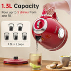Kawu Retro Electric Kettle, 1.3L Hot Tea Water Boiler with Temperature Gauge, 1355W Fast Boiling Tea Kettle with Stainless Steel Inner & Boil-Dry Protection, Auto Shut Off, 60°C Keep Warm, Food Grade