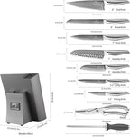 NANFANG BROTHERS® 10 Pieces Damascus Kitchen Knife Set, High Carbon Stainless Steel Damascus Steel Chef Knife Set, Stainless Steel Ergonomic Handle for Chef, with Built-in Sharpening Rod NF