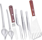 Cridoz 7 Pcs Stainless Steel Kitchen Cooking Plating Tweezers Tongs Drawing Spoons Offset Spatula and Fish Spatula for Food Culinary Plating Decorating