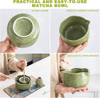 Matcha Set 7-Piece Tea Set with Brush, Bowl, Whisk, Strainer, Chasen, for Matcha Tea Ceremony (Matcha Green)
