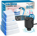 20 Pack Vacuum Seal Bags for Clothing with Electric Air Pump, Space Saver Vacuum Storage Bag for Clothes, Mattress, Blanket, Duvets, Pillows(4 Jumbo/4 Large/4 Medium/4 Small/4 Roll Up Bags)