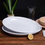 KOXIN-KARLU Melamine Large Serving Platter, 16-inch Oval Serving Plates, White Serving Tray for Entertaining Party, 100% Melamine Serving Dish for Appetizers Meat Food, Set of 2