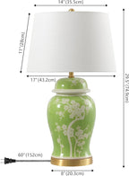 JONATHAN Y JYL3047B Gracie 29.5" Traditional Cottage Ceramic/Metal Ginger Jar LED Table Lamp, Green/White for Bedroom, Living Room, Office, College