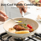 Redchef Nonstick Frying Pans Set, Ceramic Pan Skillet, Non Toxic Pans for Cooking, 8" 9.5" 11" Ceramic Frying Pan Set PFAS & PTFE & PFOA Free with Stay Cool Handle, Dishwasher & Oven Safe, Beige White