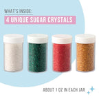 Sweets Indeed Christmas Baking Sugar Crystals 4-Pack – 4.52 oz | White, Red, Green & Gold Sparkling Sugars | Holiday & Everyday Dessert Decorating Set