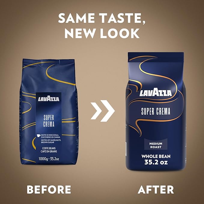 Lavazza Super Crema Whole Bean Espresso Coffee, 2.2lb Bag, Vacuum-Packed