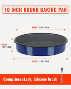 Enamel Round Baking Pan Roasting Dish 10 Inch Non-Stick Cookware for Cake Bread Pie Pizza Roast, Non-Toxic Carbon Steel Oven Dishwasher Safe Thanksgiving Party Gift Bakeware Navy Blue