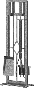 Fire Beauty 5 Pieces Fireplace Tools Set Wrought Iron Fire Place Pit Poker Holder(Pewter)