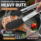 Kitchen Tongs with Silicone Tips - Heat Resistant 600°F Stainless Steel Cooking Tong Set, Non-Stick 7" 9" 12" Locking Silicone Tongs for Cooking, Grilling, Serving & Baking (3-Piece, Black)
