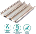 Hesanzol Baguette Pans for Baking 15" x 11", Carbon Steel 3 Loaf Nonstick Baguette Baking Tray for French & Italian Perforated French Bread Pan (2pack - Gold)