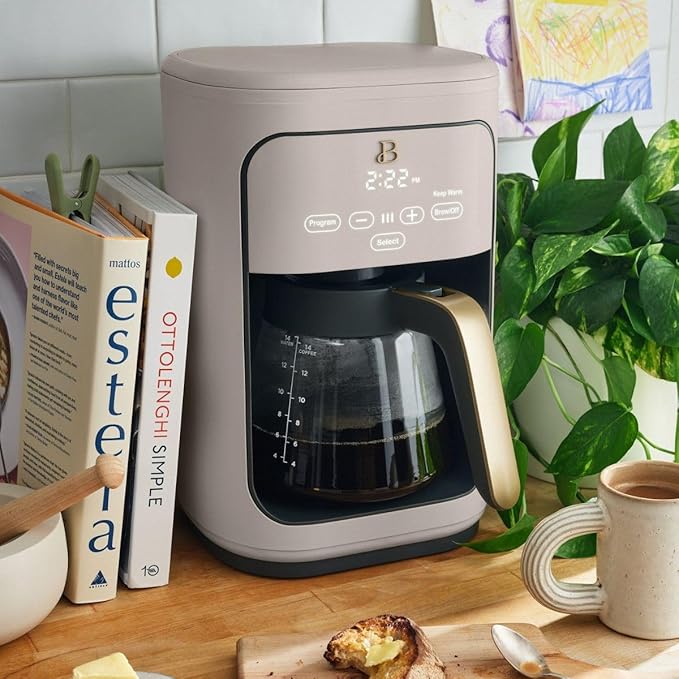 Beautiful 14-Cup Programmable Coffee Maker, Touch-Activated Display, Auto Brew with 3 Flavor Options (Porcini Taupe)