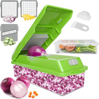 LHS Multifunctional Vegetables Chopper with Container, Manual Processor Cutter, Pro Onion Cutter, Vegetable Slicer Dicer Cutter with 3 Blades, Veggie Salp Chopper(6-in-1,Green)