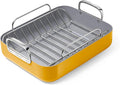 Caraway Roasting Pan - 16x13” Roasting Pan with Rack - Non-Stick Ceramic Coated - Non Toxic, PTFE & PFOA Free - Oven Safe & Compatible with All Stovetops - Marigold