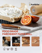 Katbite Unbleached Parchment Paper Roll, 15in x 242ft, 300 Sq.Ft, Non-Stick with Serrated Cutter for Baking, Cooking, Air Fryer
