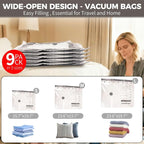 Vacuum Seal Bags for Clothing Travel with Electric Air Pump, FIRRAX 9 Combo Space Saver Vacuum Storage Bags (3 Large+3 Medium+3 Small), Travel Compression Packing for Clothes Luggage and Suitcase