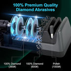 Upgrade 5 in 1 Electric Knife Sharpener with LCD Screen, 3 Rotational Speed Adjustable, 100% Diamond knife sharpener for Straight, Serrated, Meat Cleaver, Ceramic Knives & Scissors, Light Blonde