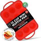Silicone Muffin Pan With Handles, 12 Cups Cupcake Pan, Silicone Muffin Cups For Baking, Eggs & Cupcakes, Non-Stick Cupcake Molds Dishwasher Safe & BPA Free - Red Color